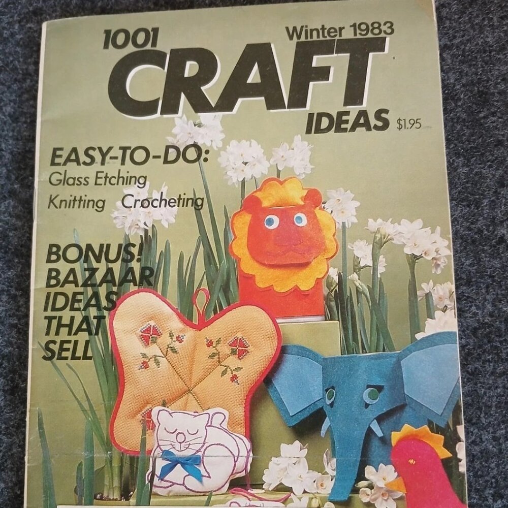 2/$35 1001 CRAFT IDEAS Winter 1983 Bazaar Crafts Glass Etching Vintage